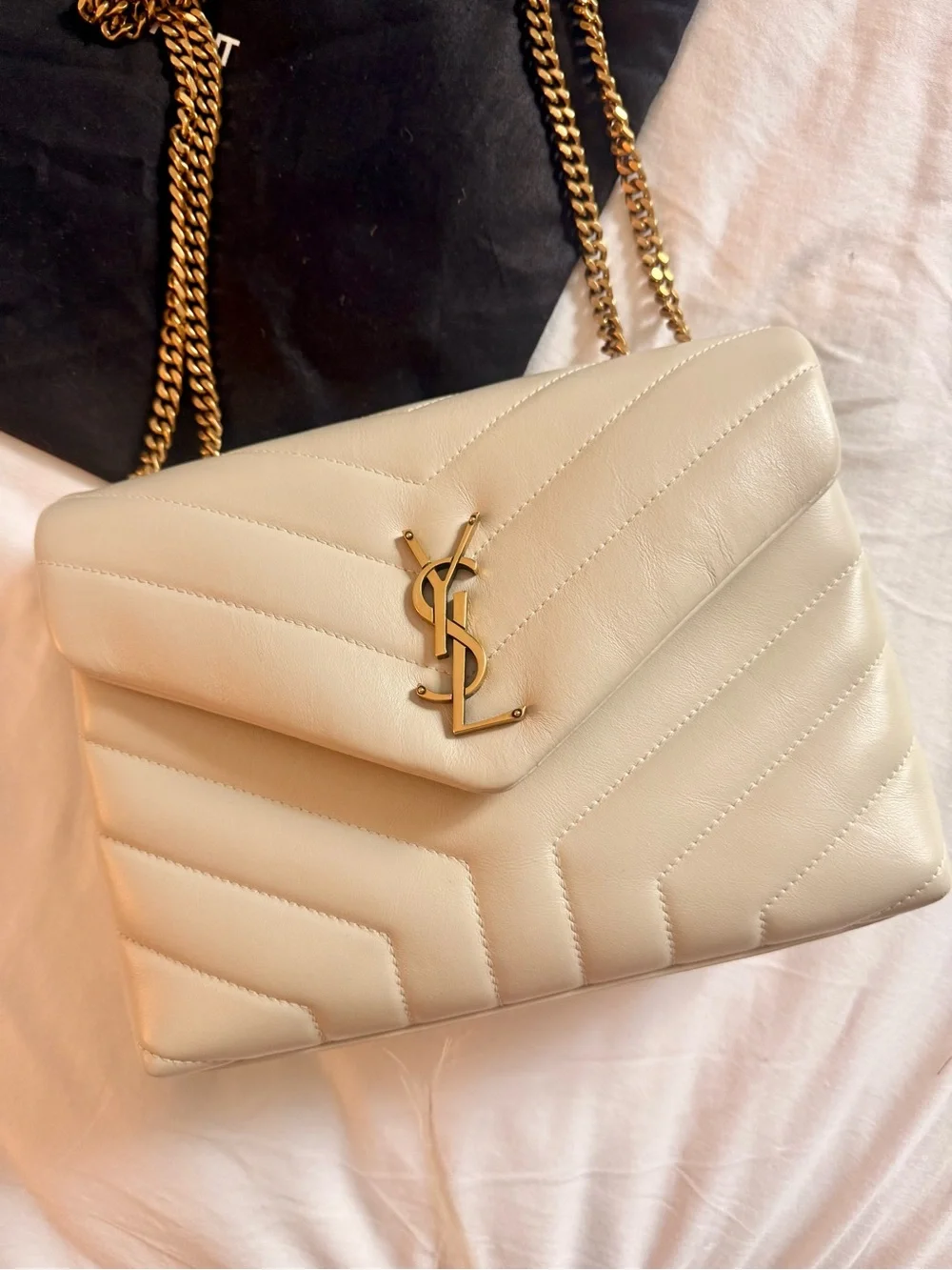 Authentic Saint Laurent Small Lou Lou Shoulder Bag in Cream